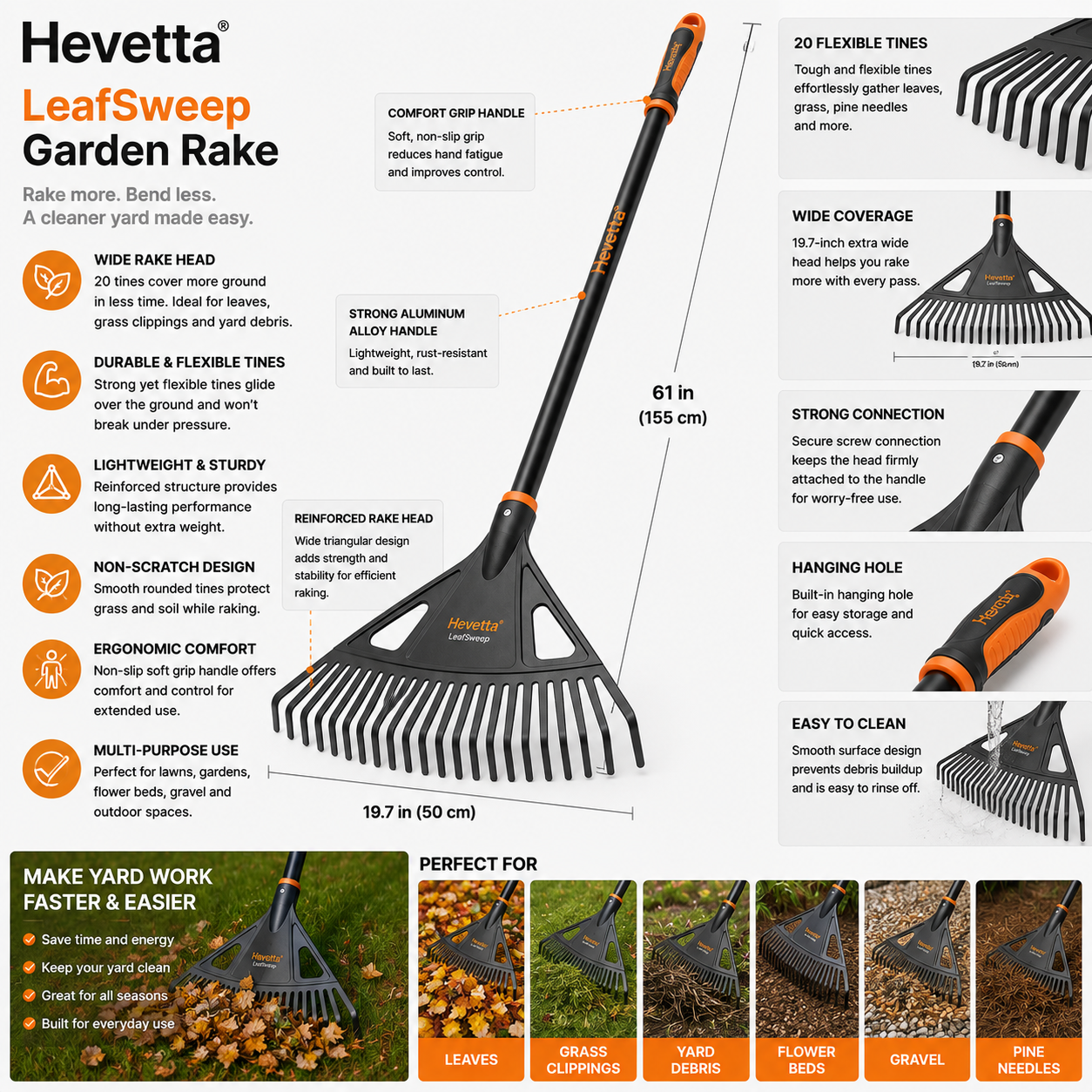 Hevetta® LeafSweep Garden Rake