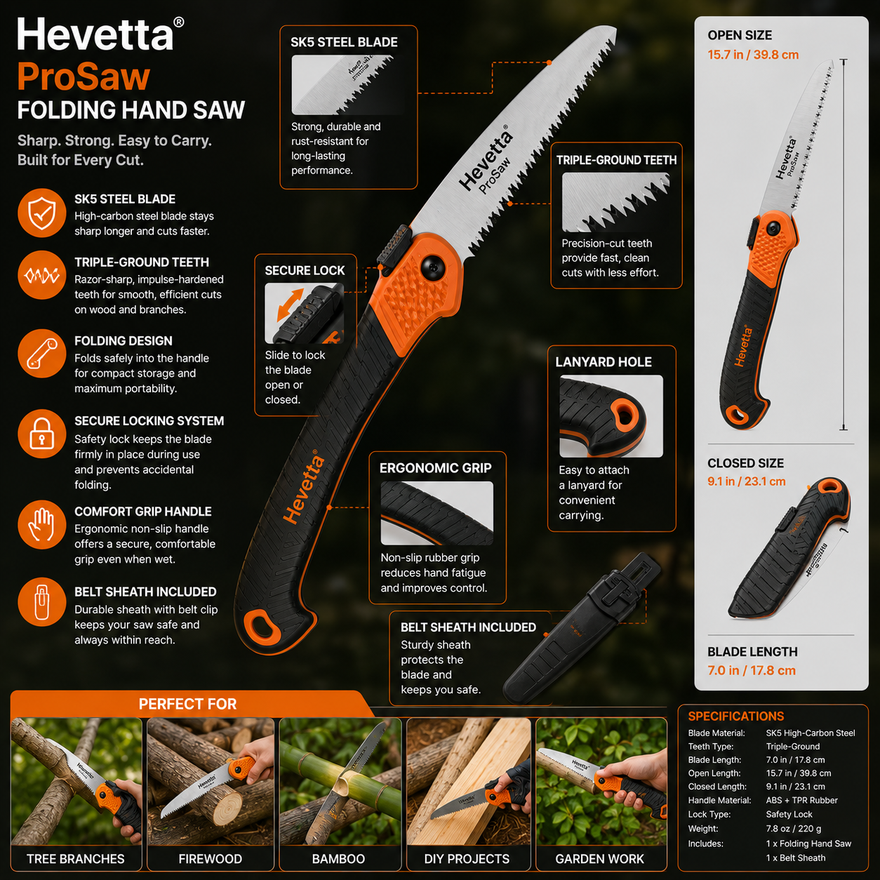 Hevetta® ProSaw Folding Hand Saw